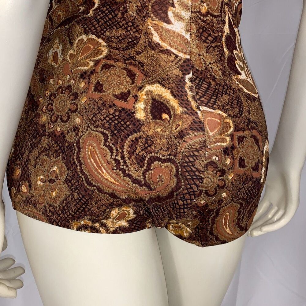 Vintage Maxine Women's Paisley Sleeveless Print Swimsuit Brown Gold Size 14 - Picture 6 of 16